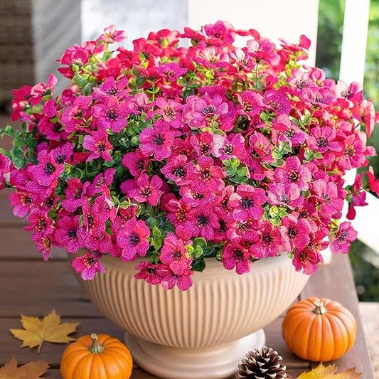 HyeFlora Artificial Flowers for Outdoor Indoor Garden Home Decoration, Faux Flower Daisy with Eucalyptus Leaves Fake Plants Greenery Boxwood Porch Patio, 12 Bundles (Rose Red)