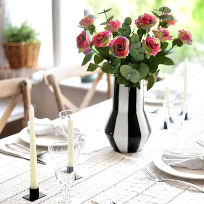 FiveSeasonStuff Rainbow Real Touch Silk Artificial Flowers ‘Petals Feel and Look Like Fresh Roses’ 9 Stems with Eucalyptus, Candle Holders and Jute Ribbon