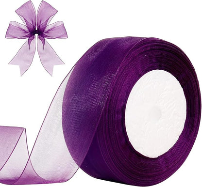 1-1/2 Inch x 50 Yards Sheer Organza Ribbon Chiffon Ribbon for Gift Wedding Flower Bouquet Wrapping Decorations Crafts (Purple)