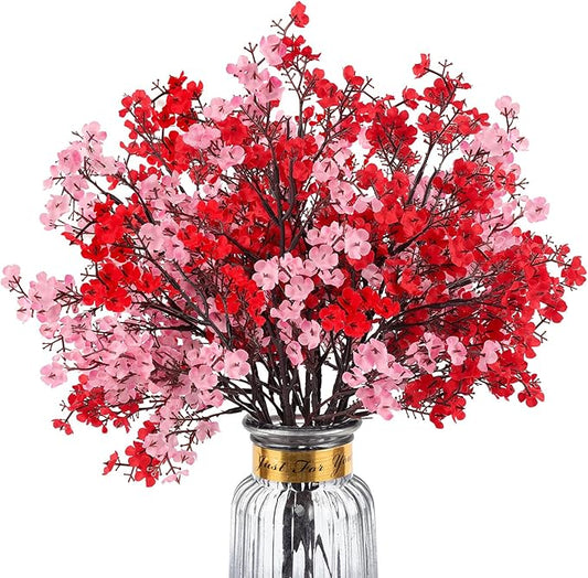 8Pcs Babys Breath Fake Artificial Flowers, Real Touch Red Pink Mix and Match Plants Silk Flowers for Vase Home Office Wedding Mother's Day Indoor Outdoor Centerpiece Table Party Decoration