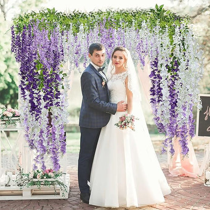 5 Pack Purple Wisteria Hanging Flowers Garland, 3.77 Feet Artificial Flower Vines, Fake Wisteria, Artificial Vines Hanging Garland for Backdrop Outdoor Yard Garden Decor
