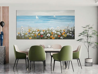 Ardemy Daisy Large Wall Art for Living Room, Floral Canvas Wall Art Ocean Flower Pictures Paintings Wall Decor Living Room Wildflower Artwork Dining Room Home Office Kitchen, 58"x29"