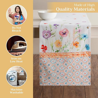Maison d' Hermine Table Runner 100% Cotton Double Layer Table Runners 108 inches Long Decorative for Home Kitchen Dining Party Wedding Bridal Shower Spring Summer (Summer Whisper , 14.50" x 108")