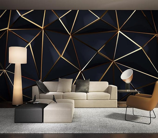 Eierme-Polygonal Pattern Luxury Dark Blue with Gold Abstract Background Peel and Stick 137" x 102"