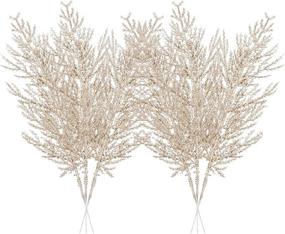 Christmas Glitter Stems 24pcs Artificial Pine Tree Picks for Christmas Tree Ornaments fillers, DIY Xmas Wreath, Crafts, Garland, Holiday, Party, Wedding and Home Decoration (Champagne Gold)
