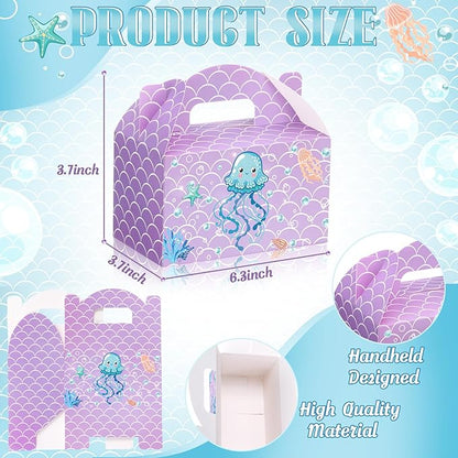 24 Pcs Mermaid Party Favors Treat Boxes Shell Pearl Mermaid Goodie Bags Candy Gift Bags Ocean Gable Box with Handles for Girls Under The Sea Birthday Party Supplies