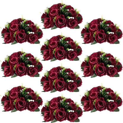 Flower Centerpieces for Wedding Tables: Wedding Table Decorations Burgundy Flower Balls Centerpieces for Engagement Cerebration Party Center Pieces 10 Packs