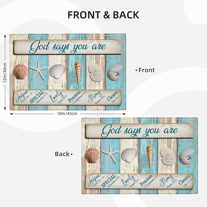Coastal Seashell Placemats Set of 6 Ocean Nautical Table Mats Washable Place Mats for Home Party Indoor Kitchen Dining Table Decoration 12x18 Inch