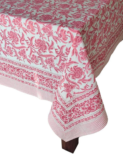 ATOSII Red Bloom 100% Cotton Rectangle Tablecloth, Block Print Floral Linen Table Cloth for Dining Parties Outdoors Weddings Holidays I 72 X 108 Inches, 8 Seater, Summer Farmhouse Grandmillennial