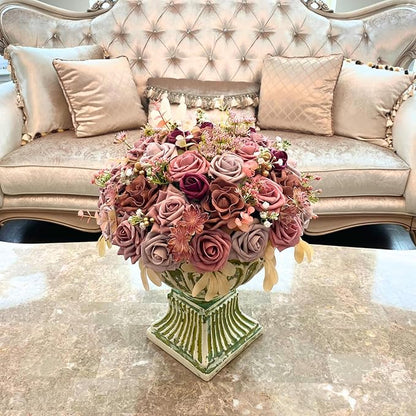 ASTRYAS 39PCS Dusty Rose Artificial Flowers Combo Box Set Fake Roses Flowers Burgundy Brown Faux Flower with Stem for DIY Wedding Bridal Bouquet Table Centerpieces Floral Arrangement Home Decor