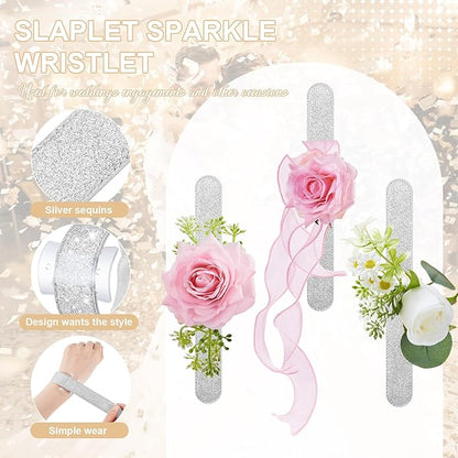 6 Pieces Slaplet Wrist Corsage Bracelets Wristlet Band Floral Corsage Slaplets Wedding Bracelets DIY Wrist Accessories for Bridesmaid Bridal Shower Party Prom