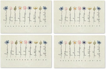 Christian Placemats Set of 4, Fruit of The Spirit Floral Bible Verse Scripture Table Mats Place Mats for Kitchen Dining Table Decoration, Christian Home Decor 16.9x11.4 Inch