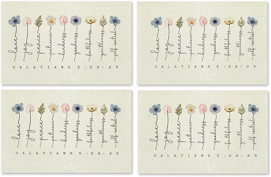 Christian Placemats Set of 4, Fruit of The Spirit Floral Bible Verse Scripture Table Mats Place Mats for Kitchen Dining Table Decoration, Christian Home Decor 16.9x11.4 Inch
