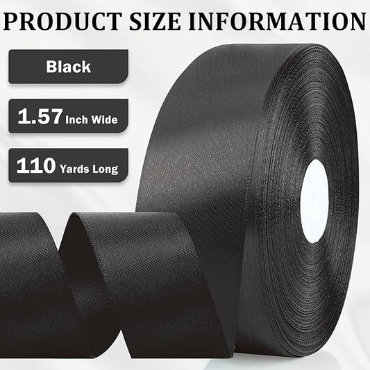 XSEINO 110 Yards Ribbon,1 1/2 Inch Black Satin Ribbon for Flower Bouquet, Gift Wrapping, Ribbons for Crafts, Hair Bows Making, Wedding Party Decoration, Sewing, Invitation Cards, Christmas