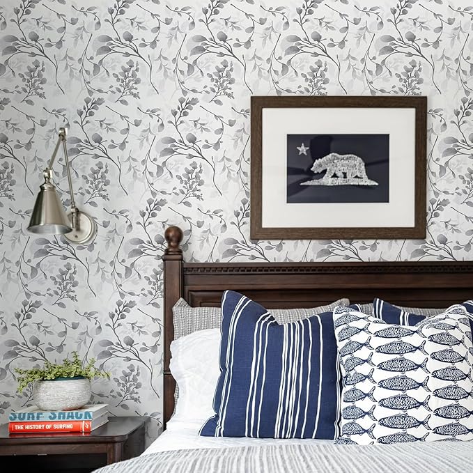 Orainege Gray Floral Wallpaper Peel and Stick Wallpaper Self Adhesive Floral Contact Paper Waterproof 17.7 in ×118.1 in Removable Wall Paper for Bedroom Bathroom Cabinets Decor