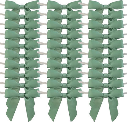 50pcs 2-1/2" Vanilla Green Satin Ribbon Bows with Twist Ties Celadon Satin Ribbon Bows for Candy Party Decoration Gift Packing Wrapping Accessories(2.5“,Vanilla)