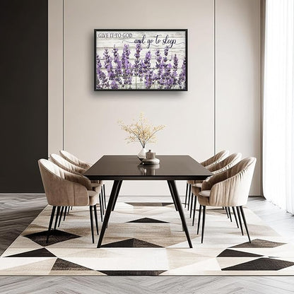 Large Lavender Wall Art for Living Room, Framed Oversized Rustic Floral Wall Decor Christian Give It To God Canvas Painting Modern Artwork for Living Room Bathroom Bedroom Office Dining Room 36"x24"