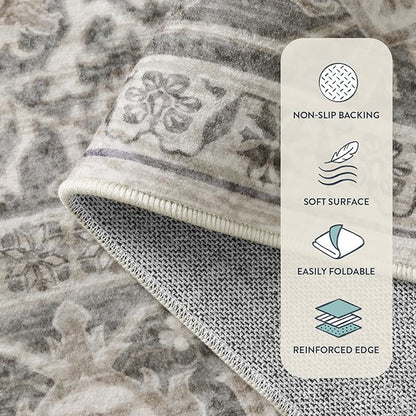 Lahome Oriental Hallway Runner Rug, 2.5x12 Washable Runners for Hallways Kitchen, Soft Distressed Non Shedding Long Carpet for Entryway ‎Laundry Room, Grey/Brown