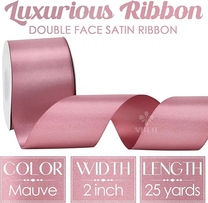 MEEDEE Victorian Rose Satin Ribbon 2 Inch Rose Pink Ribbon Lux Double Faced Ribbons by 25 Yards Mauve Silk Ribbons for Gift Wrapping, Satin Wedding, Flower Bouquet, Holiday Decorating