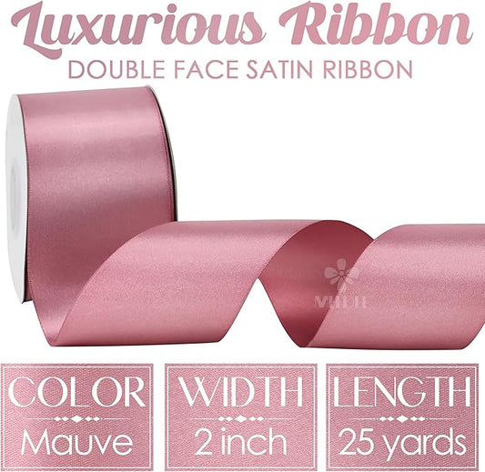 MEEDEE Victorian Rose Satin Ribbon 2 Inch Rose Pink Ribbon Lux Double Faced Ribbons by 25 Yards Mauve Silk Ribbons for Gift Wrapping, Satin Wedding, Flower Bouquet, Holiday Decorating