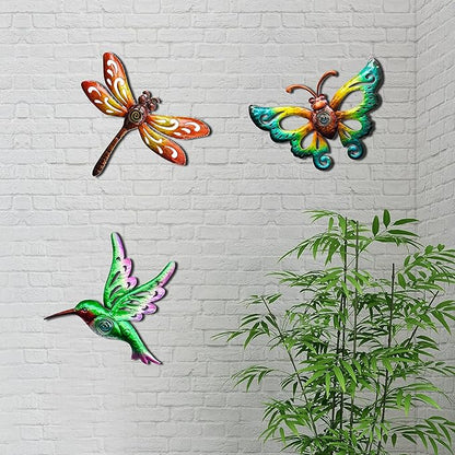 Hummingbird Butterfly Dragonfly Metal Wall Art Decor, Wall Christmas Decoration Hanging for Home Living Room Bedroom Garden Porch Patio Balcony Ornament for Indoor Outdoor, 3 pack 9 inch