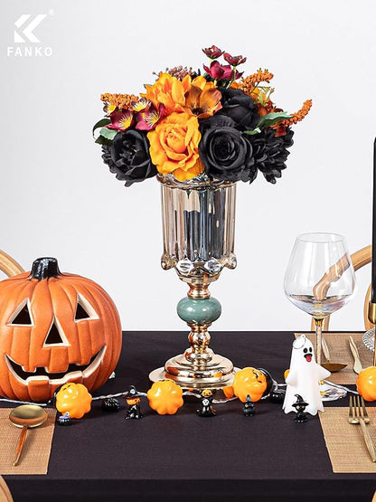 FANKO Artificial Flowers Black Rose: Mixed Fake Silk Flowers Combo Orange Rose & Dahlia Vintage Assorted Blooms for DIY Wedding Bridal Bouquets/Centerpieces/Halloween Decor