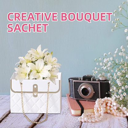 NADUSEP 4 PCS Flower Paper Gift Bag, Bouquet Storage Bucket Florist Handbag with Metal Chain, Wedding Gift Wrap Bag Flower Boxes for Graduation Wedding Valentine's Day Mother's Day Birthday Festivals Party Bridal Shower Anniversary Thanksgiving Christmas