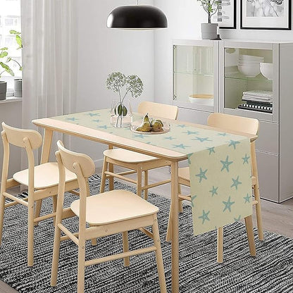 Sea Turtle Table Runner Marine Life Starfish Nautical Blue Green Ocean Theme Kitchen Table Decorations for Indoor Outdoor Home Party Decorations 13 * 120 Inch