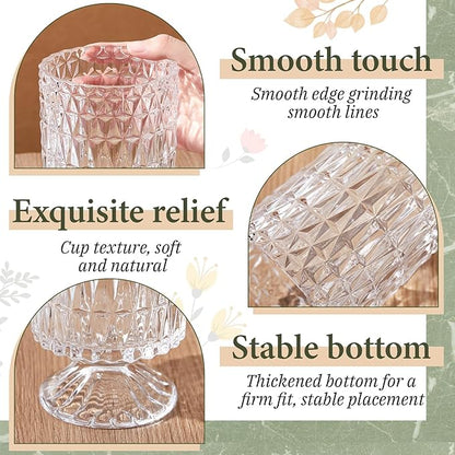 9 Set (H:7 Inch W:4 Inch) Flower Crystal Glass Vases Embossed Pedestal Vases for Centerpieces Hydroponic Glass Transparent Bottle for Home Office Wedding Dining Table Party(Clear)