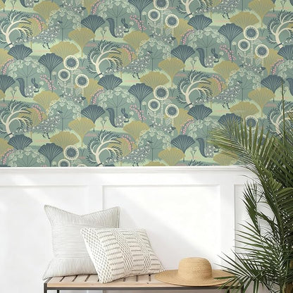 Wudnaye Green Floral Peel and Stick Wallpaper Vintage Contact Paper for Cabinets 17.7inch×118.1inch Neutral Peacock Removable Wallpaper Self Adhesive Boho Wall Paper for Bedroom Cabinet Decor Vinyl