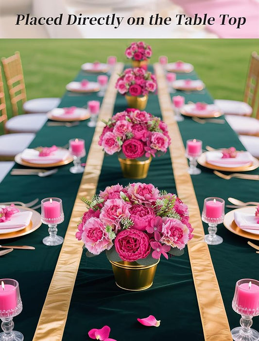 BLOSMON Faux Peony Flowers centerpieces: 10pc 9.5 Inch Hot Pink Floral Ball Arrangement for Wedding Party - Easy to Use Home Dinning Table Decoration - Fake Silk Peony Kissing Ball Decor