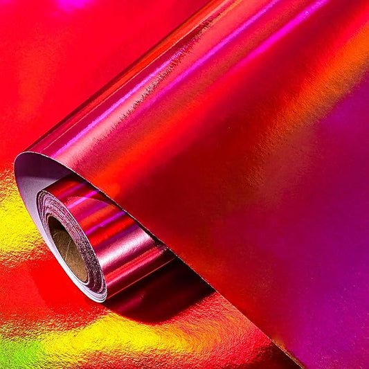 LeZakaa Red Wrapping Paper Roll - Holographic Iridescent Wrapping Paper for Birthday, Chritsmas, Holiday - 17 inches x 32.8 Feet (47.23 sq.ft.)