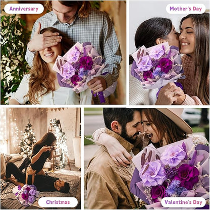 HUACHIPLUS Natural Eternal Flowers Gift: Preserved Flowers Bouquet, Anniversary, Birthday, Mom Gifts for her-Flowers for Delivery Prime-Purple Forever Flower Arrangement (Violet)