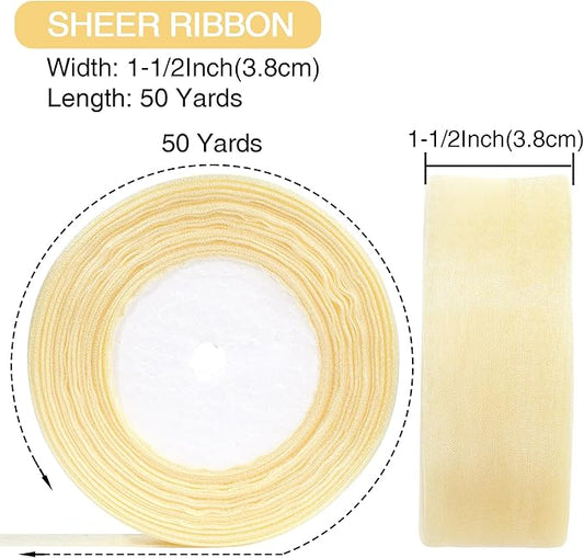 1-1/2 Inch x 50 Yards Sheer Organza Ribbon Chiffon Ribbon for Gift Wedding Flower Bouquet Wrapping Decorations Crafts (Ivory Cream)