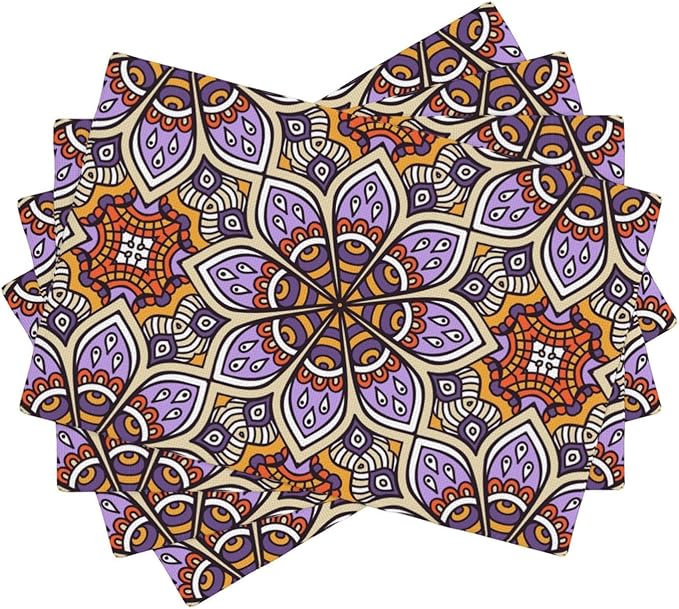 Placemats 4 pcs Mandala Double-Layer Imitation Linen Place Mats Non-Slip Heat-Resistant Tablemats for Home Restaurant Hotel 18×12 Inch