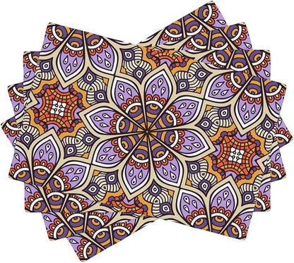 Placemats 4 pcs Mandala Double-Layer Imitation Linen Place Mats Non-Slip Heat-Resistant Tablemats for Home Restaurant Hotel 18×12 Inch