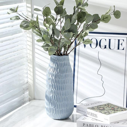 12.6 Inch Mat Blue Modern Handmade Ceramic Vase, Rustic Farmhouse Decorative Flower Vases for Home Decor,Pampas Grass Bouquet, Living Room,Kitchen,Office,Bedroom,Centerpiece Table Decorations