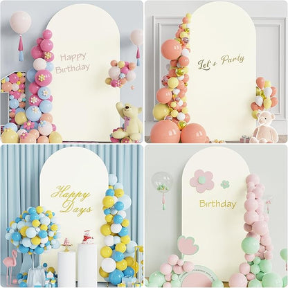 Putros 6.6ft Metal Arch Stand with Cover Ivory Spandex Fitted Wedding Arch Cover and Round Top Chiara Backdrop Stand Set for Birthday Party Baby Shower Decoration
