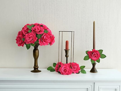 20 pcs 4'' Rose Red Faux Flowers Magenta Pink Brushed Silk Rose Set for DIY Bouquet Wedding Arrangements Artificial Flower Wall Mirror Decor Baby Shower Home Decor Table Centerpieces