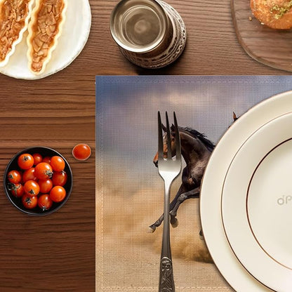 Running Horse Placemats Set of 6,Washable Heat Resistant 12×18 Inch Linen Table Mats Desert Place Mats for Party Outdoor Dining Décor