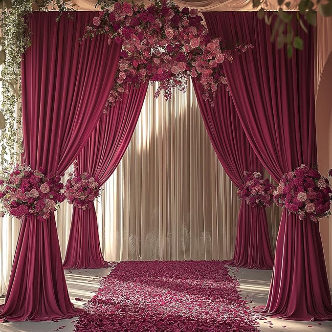 20x10ft Wrinkle Free ‌Burgundy Backdrop Curtain for Parties Soft Fabric Drapes Wedding ‌Curtain Backdrop for Birthday Party Decorations Background for Photography 5x10ft, 4 Panels