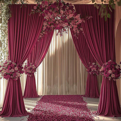 20x10ft Wrinkle Free ‌Burgundy Backdrop Curtain for Parties Soft Fabric Drapes Wedding ‌Curtain Backdrop for Birthday Party Decorations Background for Photography 5x10ft, 4 Panels