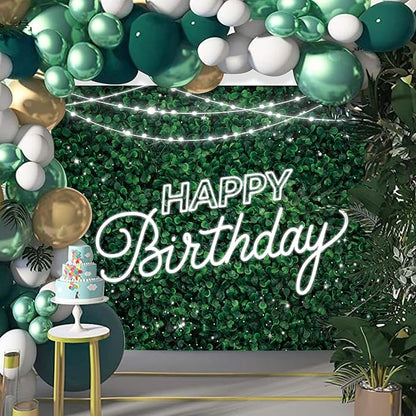 Riyidecor Green Leaves Happy Birthday Backdrop Jungle Safari Party Decorations Nature Green Rustic Lawn Leaves 7Wx5H Feet Photography Background Birthday Photo Studio Shoot