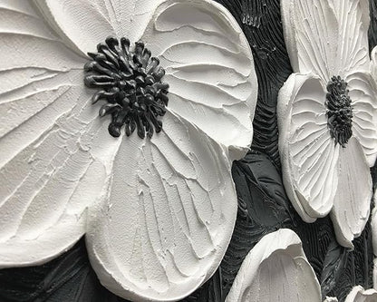 moshinart 30 x 45in Hand-Painted Oil Painting 3D Texture Black White Grey Modern Minimalist Black Abstract Wall Art, Home Office Wall Decoration Petal