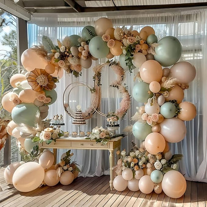 Sage Green Balloons,50Pcs 12 Inch Pastel Pink and Dusty Green Nude Sand White Boho Balloons with Ribbon for Girls Women Birthday Bridal Shower Wedding Tea Party Decorations