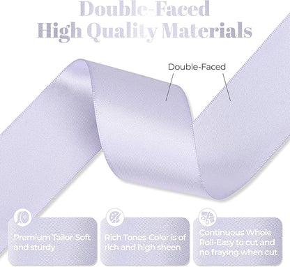 Lilac Mist Satin Ribbon, Double Faced 2 Inch X 25 Yards Lilac Mist Ribbon, Premium Satin Ribbon for Gift Wrapping, Crafts, Hair Bow Making, Sewing, Flower Bouquet, Wedding Party Decor