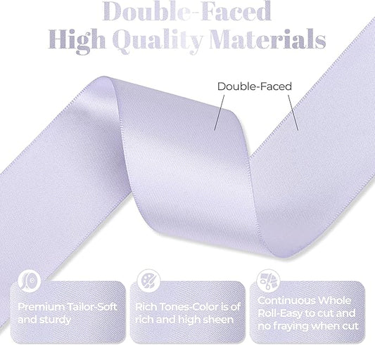 Lilac Mist Satin Ribbon, Double Faced 2 Inch X 50 Yards Lilac Mist Ribbon, Premium Satin Ribbon for Gift Wrapping, Crafts, Hair Bow Making, Sewing, Flower Bouquet, Wedding Party Decor