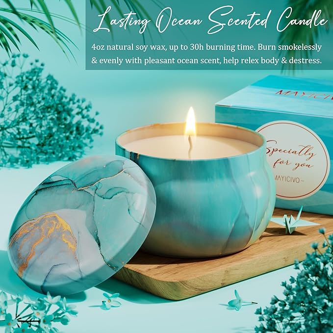 Birthday Gifts for Women Self Care Gifts Get Well Soon Gifts, Ocean Relaxing Spa Gifts Basket Care Package w/ Luxury Flannel Blanket, Unique Christmas Gifts Idea for Mom Her Friends Sister Wife