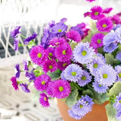 HyeFlora Dahlia Artificial Flowers for Outdoors Winter Decoration, 6 Bundles Fake Daisy Faux Plants Realistic UV Resistant Silk Flowers for Outside Planter Front Door Yard Garden Indoor Home, Mix