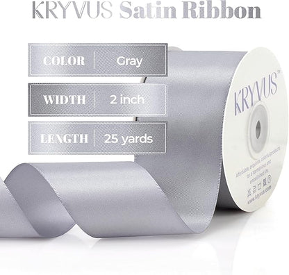 Gray Satin Ribbon, Double Faced 2 Inch X 25 Yards Gray Ribbon, Premium Satin Ribbon for Gift Wrapping, Crafts, Hair Bow Making, Sewing, Flower Bouquet, Wedding Party Decor
